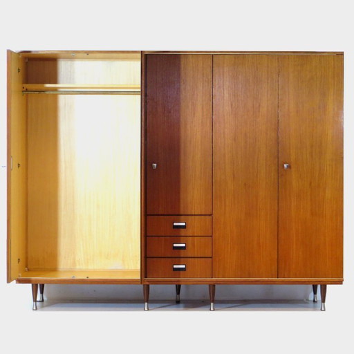 Grote 5-deurs vintage design kledingkast in teak, jaren 60