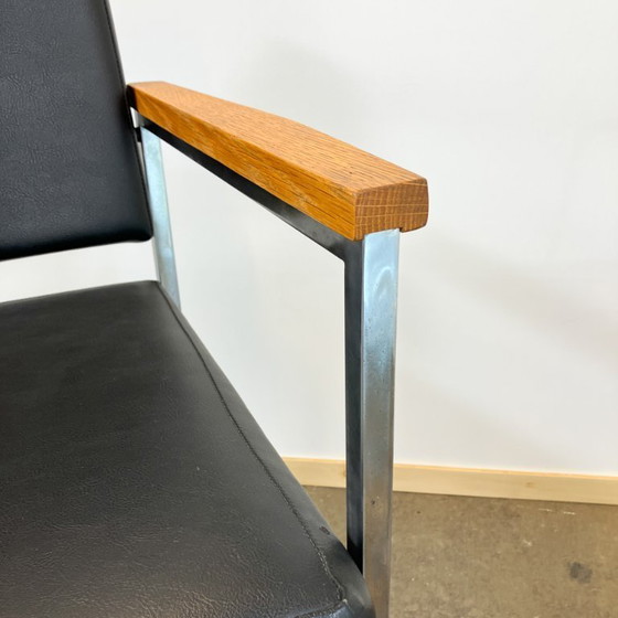 Image 1 of Poltrona di Fröscher KG, acciaio inossidabile, rovere e similpelle, anni '70