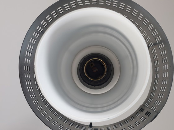 Image 1 of Vintage Mid Century Hanglamp Plafondlamp Hanglamp Geperforeerd Metaal Matglas Jaren 60