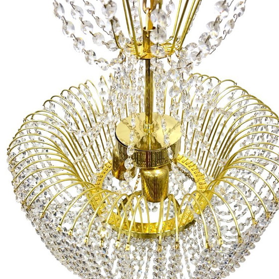 Image 1 of Kamenický Šenov crystal chandelier, gilded brass, 1970s, Czechoslovakia