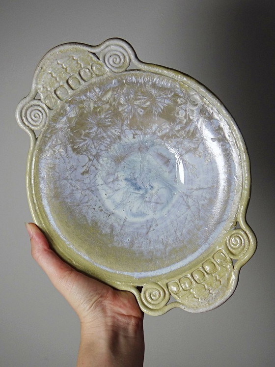 Image 1 of Coupe vide-poche en grès à émaux cristallins signée Françoise Roussel vintage