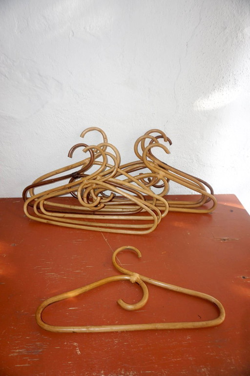 vintage rattan clothes hangers * set of 10 * sculptural woven hangers * natural boho storage * island luxe closet decor 