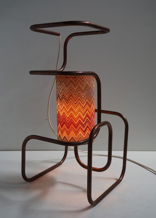 Lampadaire/table en cuivre/ombre Tissu Missoni