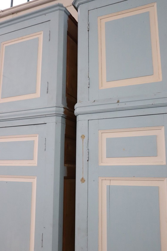 Image 1 of Antieke kledingkasten van gelakt sparren- en populierenhout, Italië, 19e eeuw