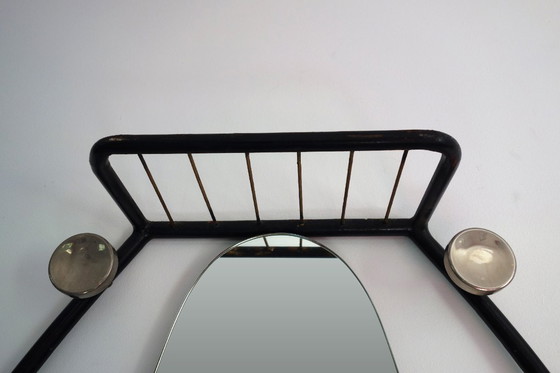Image 1 of Art Deco Iron Coat Rack with Mirror, 1930s