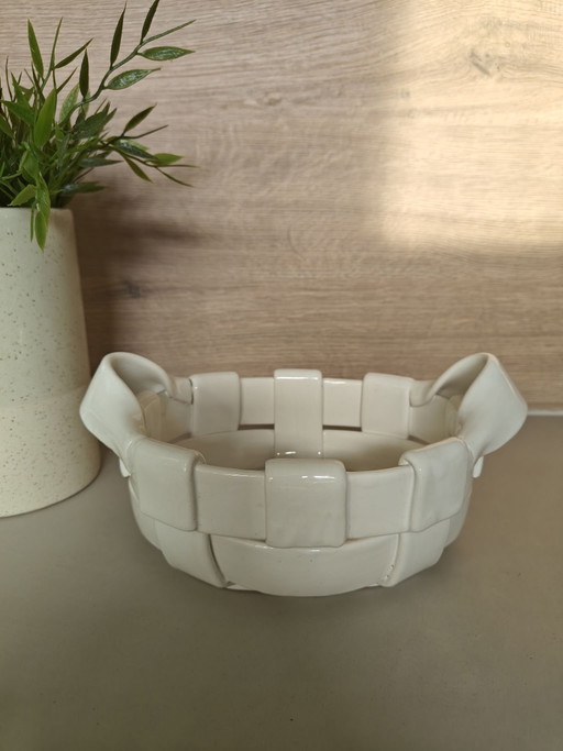 Vintage Italian ceramic braided bowl / basket white