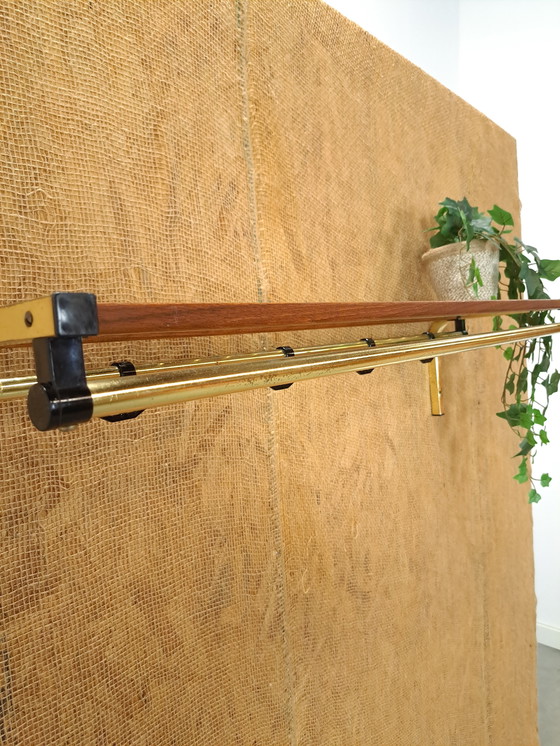 Image 1 of Coat Stand Habo From Sweden Gold Color With Teak And Shelf No. 2