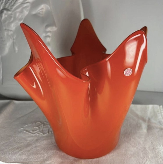 Image 1 of Murano Orange Large Handkerchief Vase