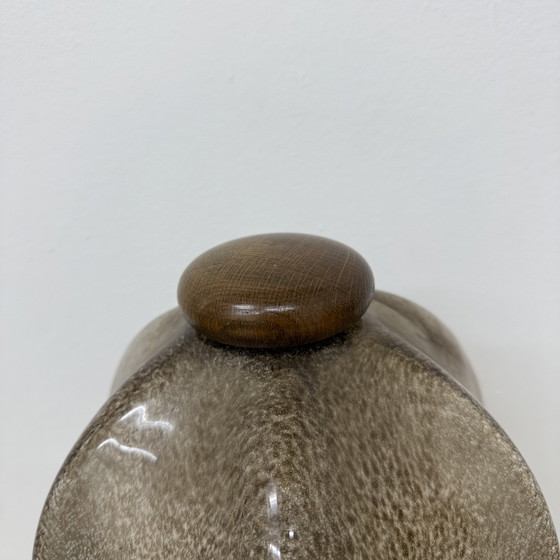 Image 1 of Vintage Brutalist Glass Table Lamp with Solid Oak Wooden Base, 1970s