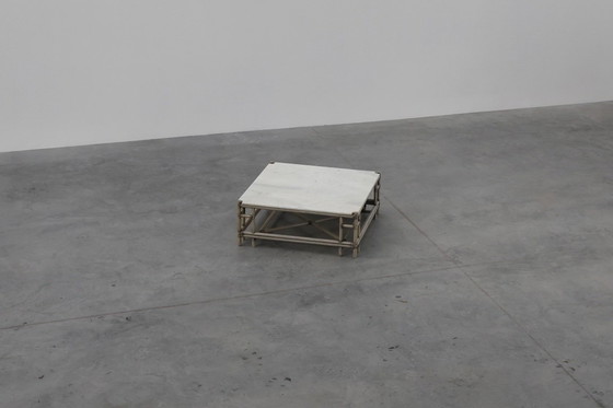 Image 1 of Large wicker coffee table "Attila" with marble top by Gasparucci Italy