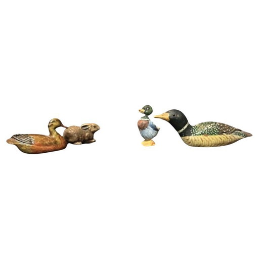 Lot de 4 petites figurines d'animaux - Statuettes de canard et de lapin - 2Y30