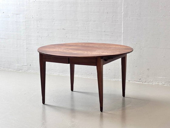 Image 1 of Round, high-quality Biedermeier pearwood dining table with drawers