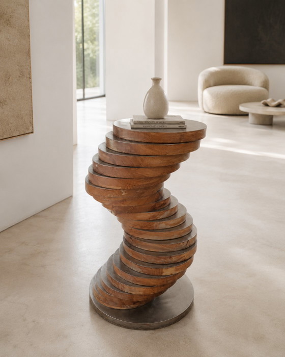 Rare Transformable Design Sculpture – Sculptural Wood & Metal Statement Piece – Decorative Objects, rvs (photo 2 of 7)