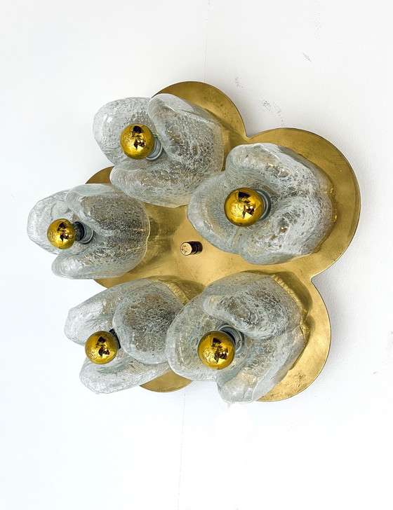 Image 1 of Appliques vintage en laiton et verre de cristal de glace, Doria Leuchten '70