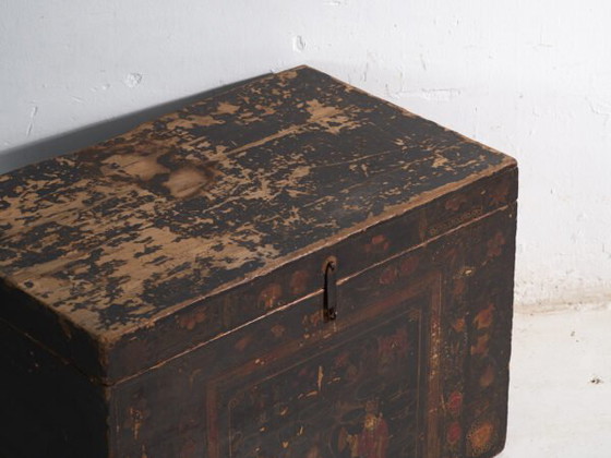 Baule antico dipinto in legno di pino – Cina, circa 1900 – Armadi contenitori, Iron (photo 12 of 40)