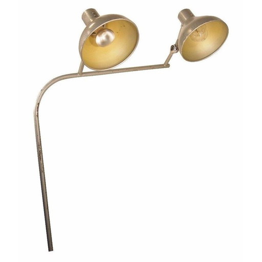Lámpara de escritorio vintage de cromo y metal, doble luz ajustable, 1950