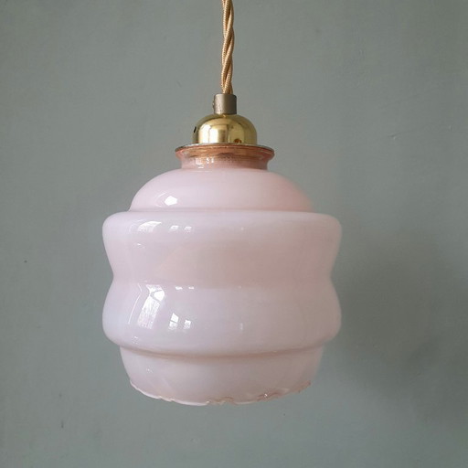Vintage Franse Hanglamp - Rose Opaline Glas Met Decoratierand
