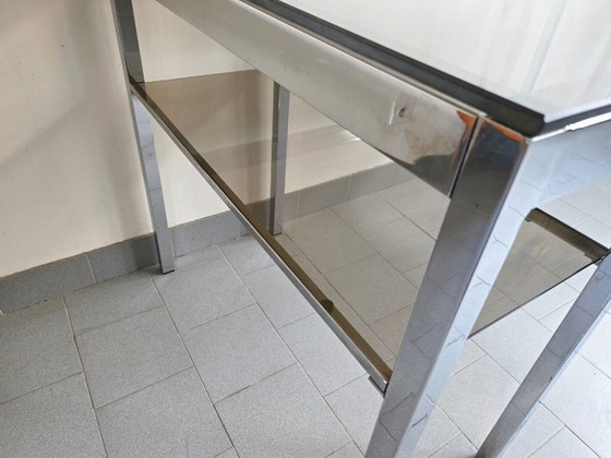 Image 1 of Scrivania vintage anni '70 in acciaio cromato e vetro fumé, Saint-Gobain, anni '70