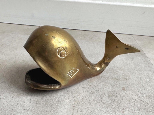 1x Cendrier/Figurine/Décoration Baleine Vintage en Laiton – decoratieve objecten, Brass