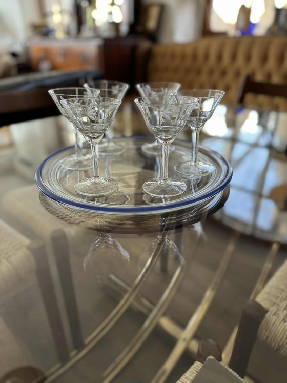 Vintage Hand-Engraved Crystal Glasses, 1940s, Set of 6 – Glass & Decanter (photo 2 of 6)