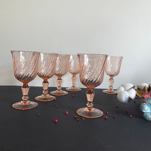6 verres à pied torsadés rose vin eau Rosaline Luminarc France 16 cl 