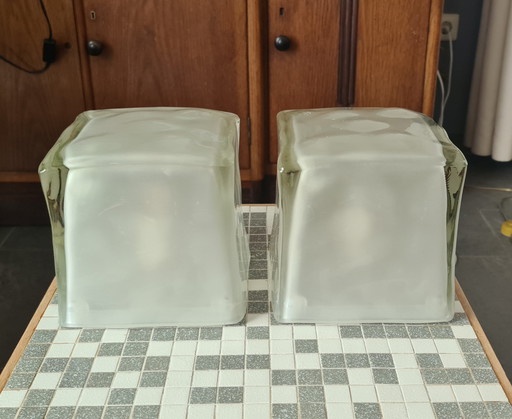2 x Lampe en verre Ice Cube Ikea Iviken 1990