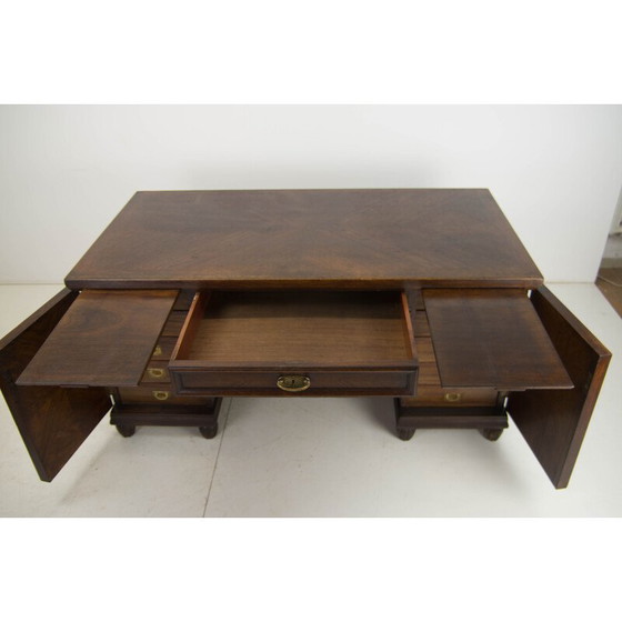 Image 1 of Vintage freestanding desk in wood and brass, 1920s