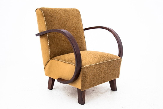 Image 1 of Two Yellow boucle armchairs by J. Halabala, Czechoslovakia, 1930s