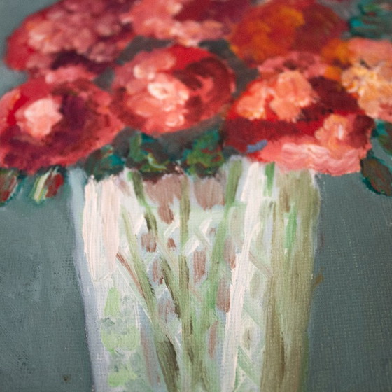 Image 1 of Vintage Still Life of Flowers in a Vase, Oil on Canvas, Unframed
