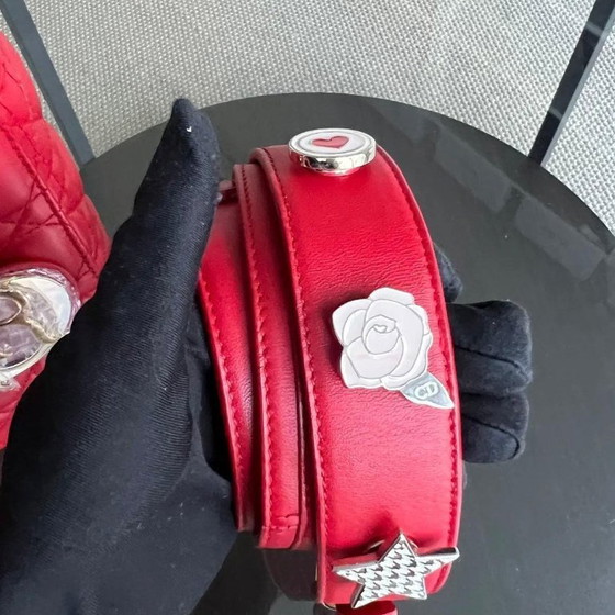 Image 1 of DIOR LADY SMALL FLAP - PELLE DI AGNELLO CANNAGE ROSSO CON DETTAGLI ORO