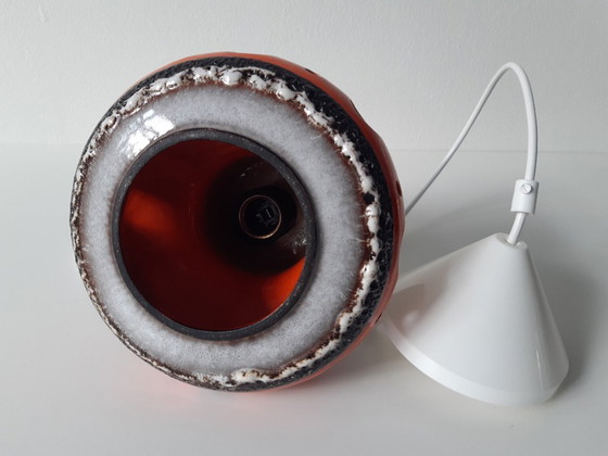 Image 1 of Keramieken aardewerken vintage hanglamp van Herda, west germany fat lava stijl, keramische retro, oranje hanglamp