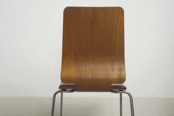 Image 1 of Chaises IKEA Gilbert en teck vintage, ensemble de 6 chaises de salle à manger empilables en contreplaqué de teck, style scandina