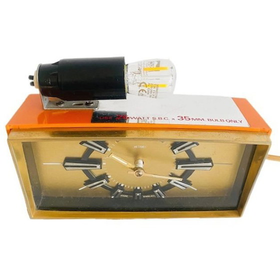 Image 1 of Vintage Mid Century Metamec Wecker Orange Gold mit Licht