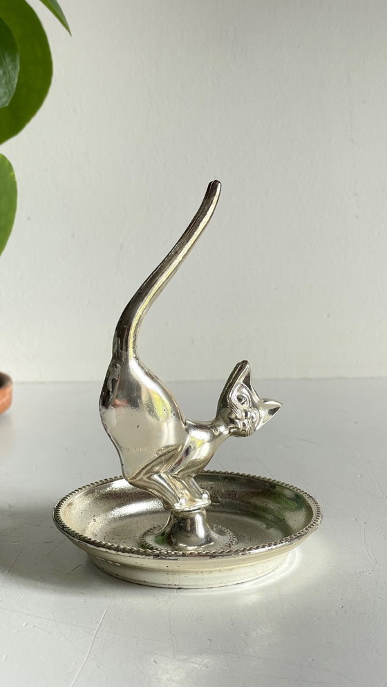 Image 1 of Zilverkleurig metalen katten sieradenbakje