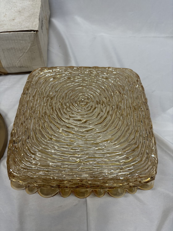 Image 1 of Lampe de plafond ou applique murale vintage Glashütte Limburg en verre ambré