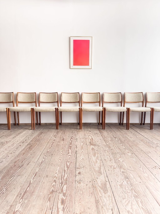 Set van 8 teakhouten eetkamerstoelen van Niels O. Møller voor J.L. Moller, model 80