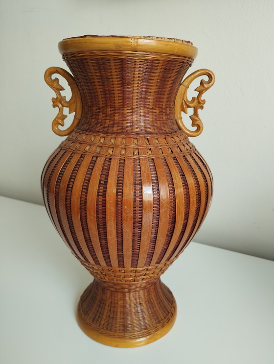 Image 1 of Bruin geweven rieten vaas Zhejiang Handicrafts