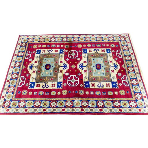 Handgeknoopt vintage Kazak tapijt met geometrische patronen, 1960