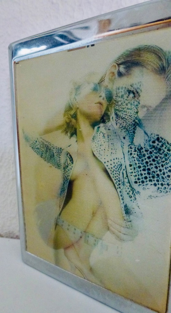 Image 1 of Vintage metal cigarette case with 4 Pin-Up images in 3-D.