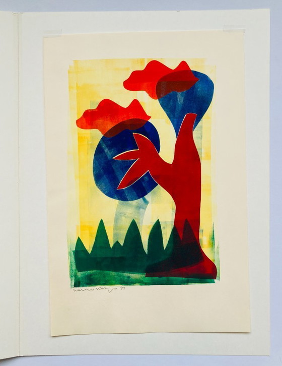 Image 1 of Linogravure ancienne - Paysage abstrait - Années 1980