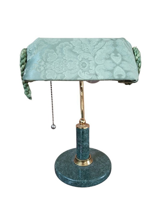 Image 1 of Vintage Desk Lamp in Green Marble and Brass, One-of-a-kind, Handcrafted, 1980s