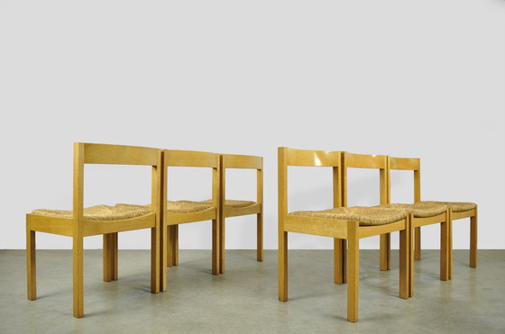 Image 1 of Chaises de salle à manger vintage en chêne et osier en DUTCH DESIGN (6) par Gerard Geytenbeek, 1960s