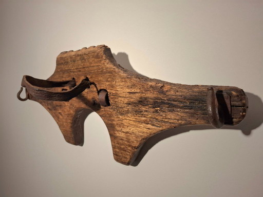 Antique Portuguese Ox Yoke – 19th Century Hand-Carved Wood & Wrought Iron – Rustic Wall Art / Farmhouse Statement Piece – Restor