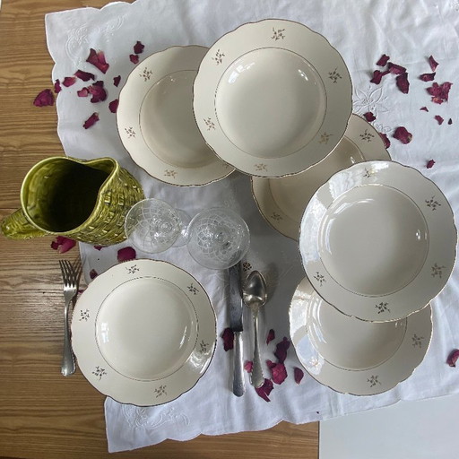 6 piatti fondi antichi in terracotta color crema di Villeroy & Boch