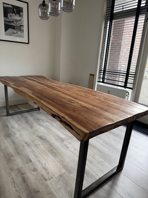 Solid acacia wood tree trunk table 240x90/95x77 cm