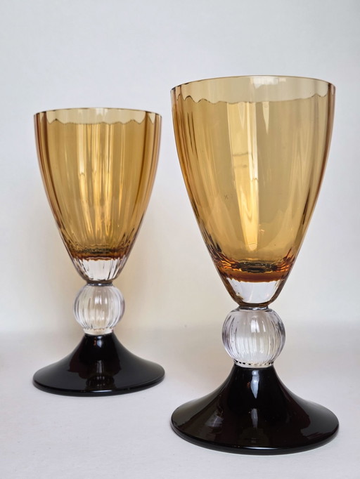 Vintage 70s - 80s Amber Glass Wine Glasses / Goblets (Set of 2)