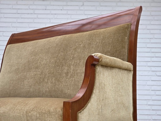 Image 1 of 1950s, 2 Seater Danish Highback Sofa, Furniture Velour, Laqered Teak Wood.
