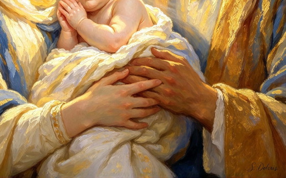 Gemälde Jesus Maria Und Josef "Das Gebet Jesu" (60x80 Cm) – Gemälde & Zeichnungen, Leinwand (photo 3 of 5)