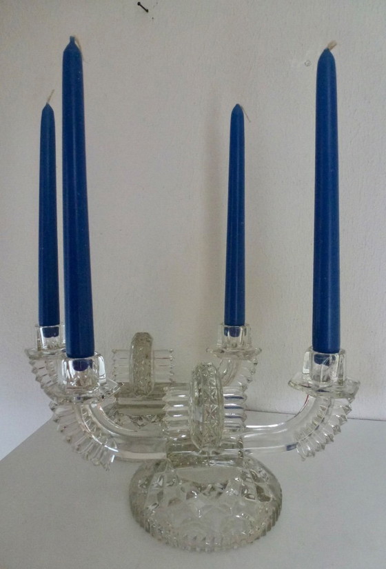 Image 1 of 2 bougeoirs en verre pressé Art Déco Feigl & Morawetz