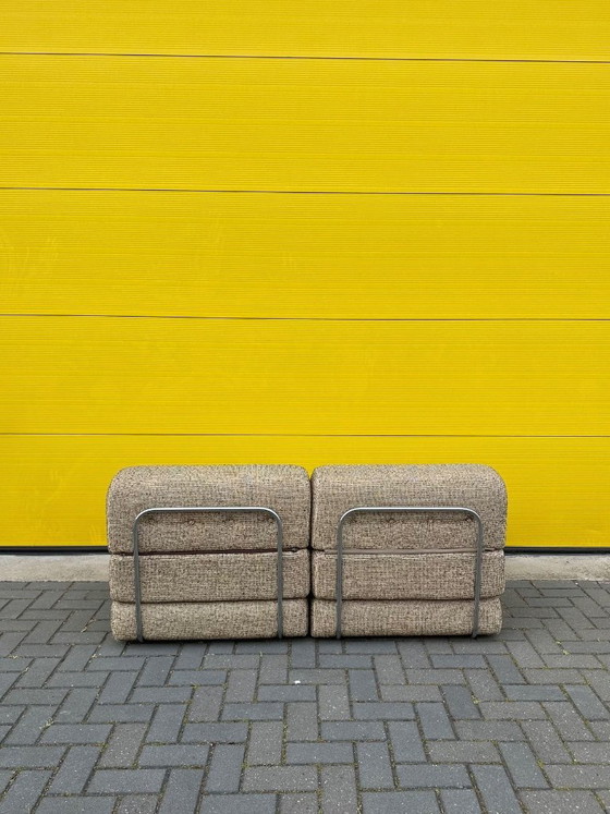 Image 1 of Vintage modular sofa / sofa bed - beige-brown woven fabric